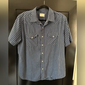 West Major blue w/ white pinstripes Western shirt Pearl snaps Short sleeve XL